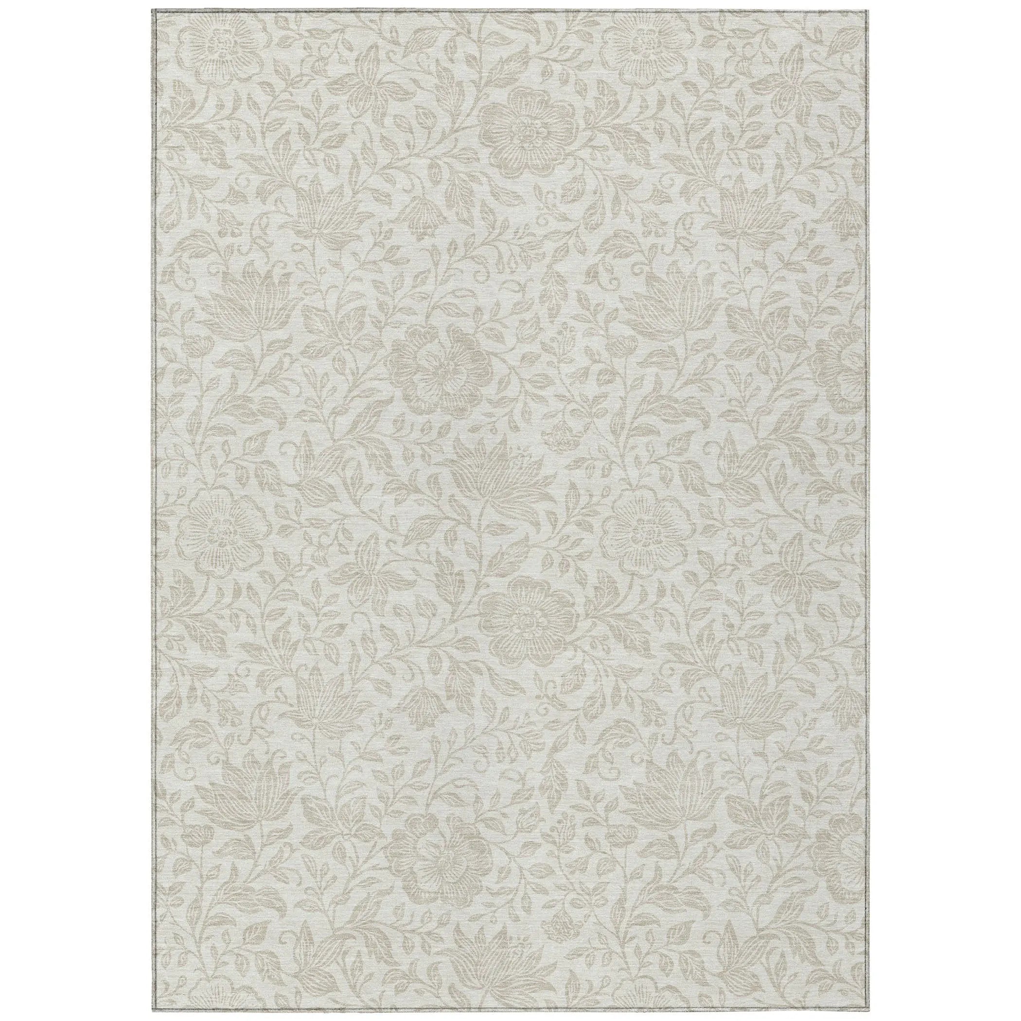 3' X 5' Ivory And Beige Floral Washable Indoor Outdoor Area Rug Homeroots Outdoor