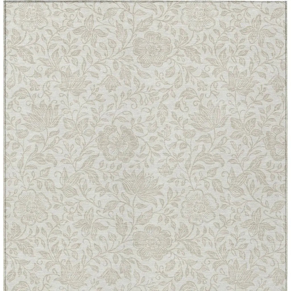 3' X 5' Ivory And Beige Floral Washable Indoor Outdoor Area Rug Homeroots Outdoor