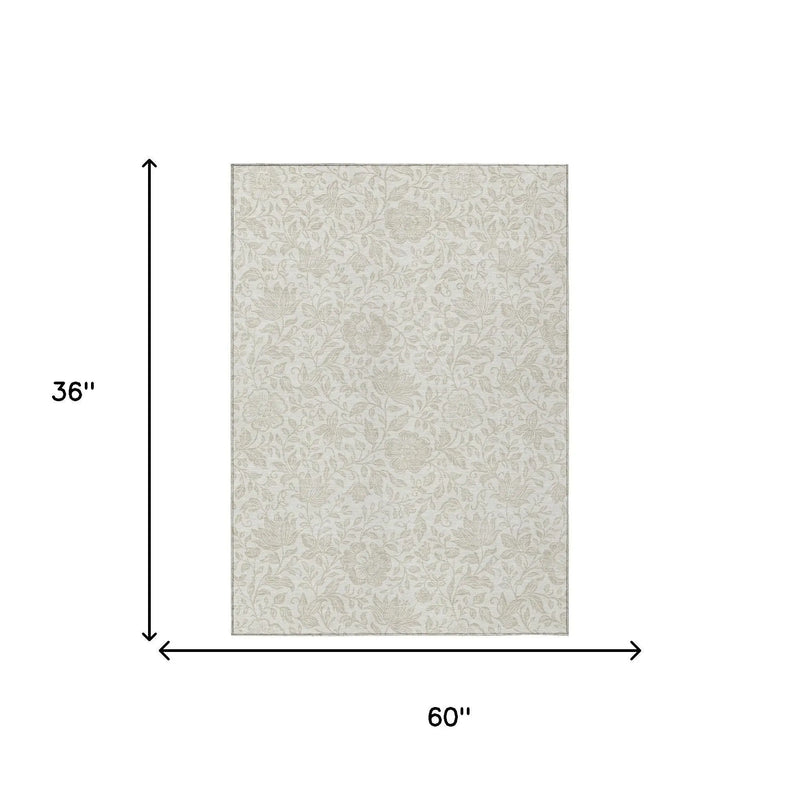 3' X 5' Ivory And Beige Floral Washable Indoor Outdoor Area Rug Homeroots Outdoor