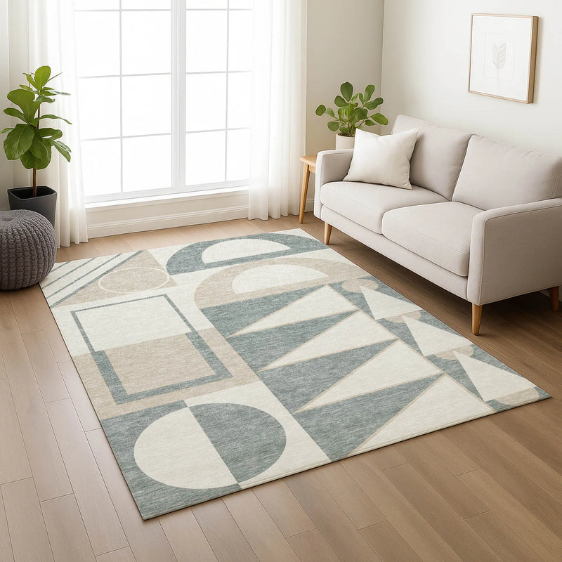 3' X 5' Ivory And Beige Geometric Washable Indoor Outdoor Area Rug Homeroots Outdoor