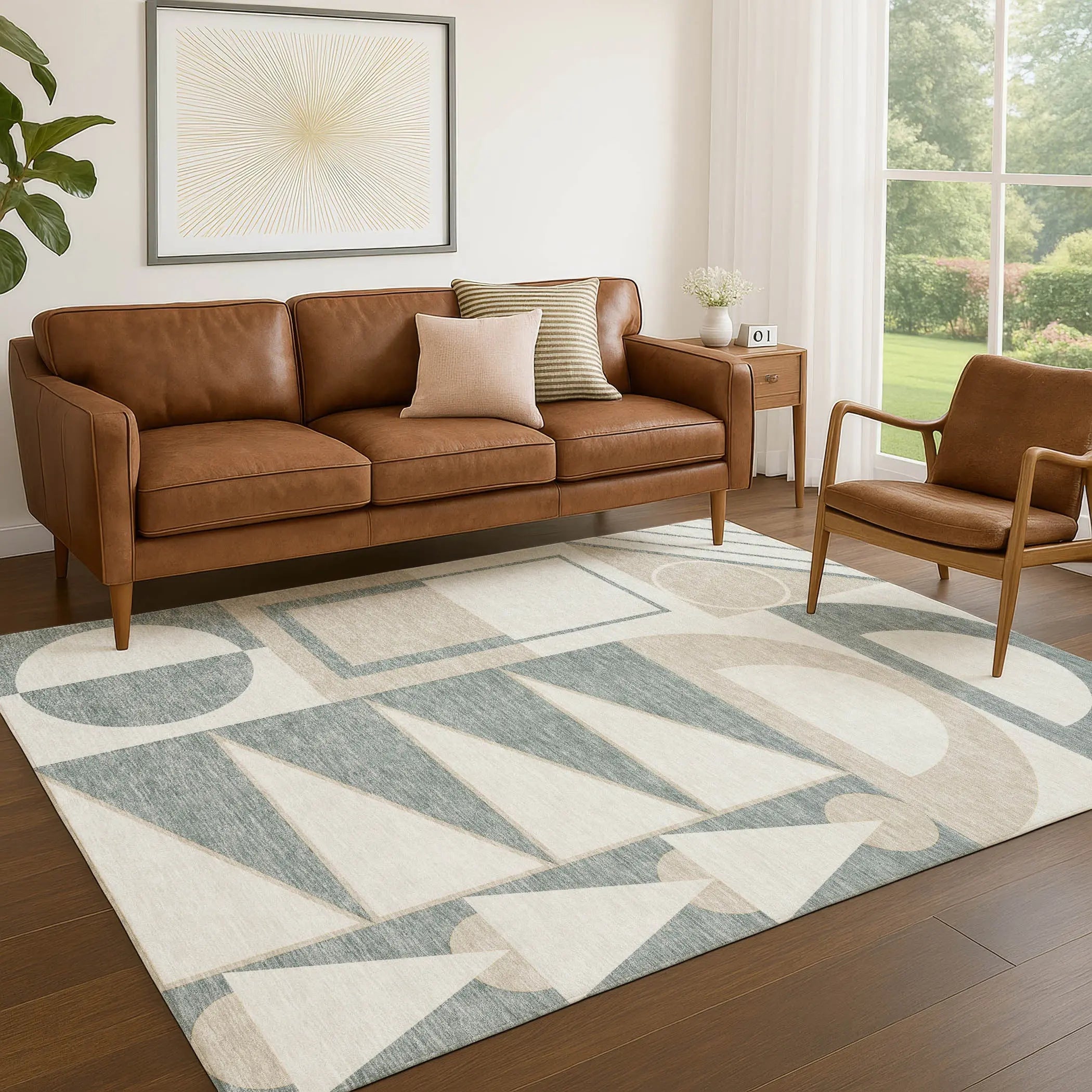 3' X 5' Ivory And Beige Geometric Washable Indoor Outdoor Area Rug Homeroots Outdoor