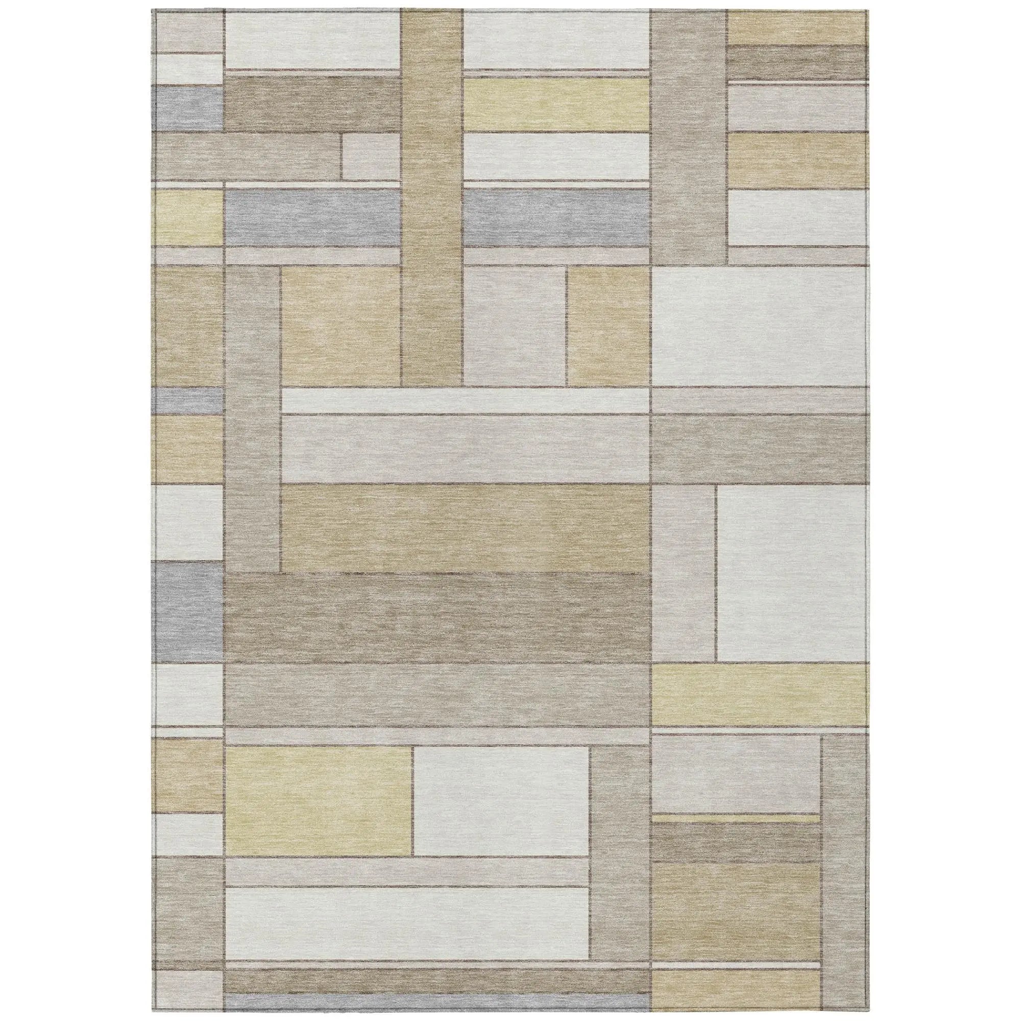 3' X 5' Ivory And Beige Geometric Washable Indoor Outdoor Area Rug Homeroots Outdoor