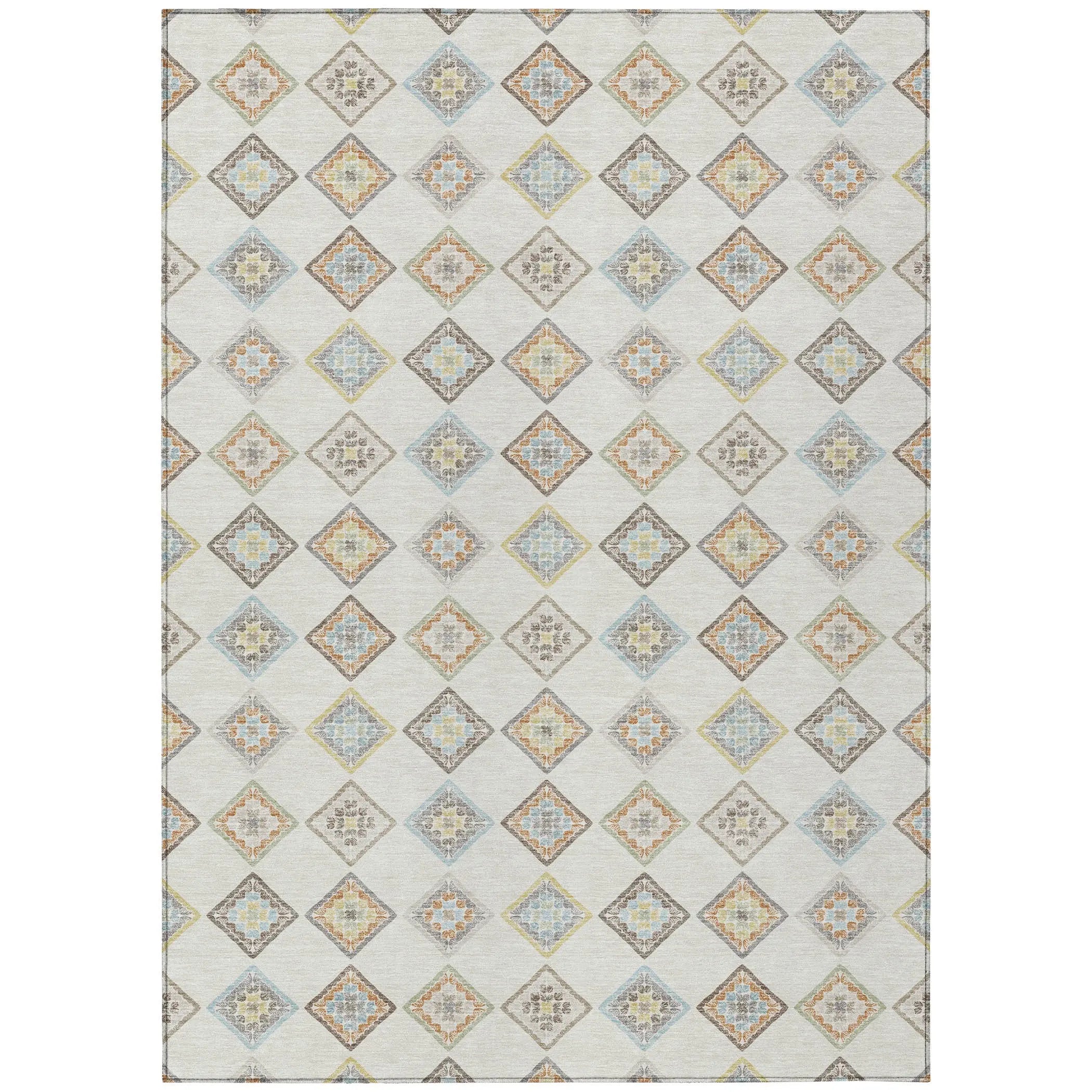 3' X 5' Ivory And Beige Geometric Washable Indoor Outdoor Area Rug Homeroots Outdoor