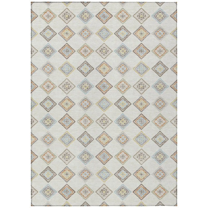 3' X 5' Ivory And Beige Geometric Washable Indoor Outdoor Area Rug Homeroots Outdoor
