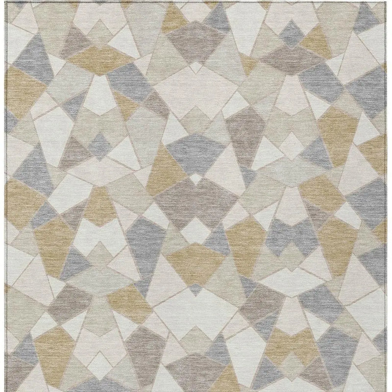 3' X 5' Ivory And Beige Geometric Washable Indoor Outdoor Area Rug Homeroots Outdoor