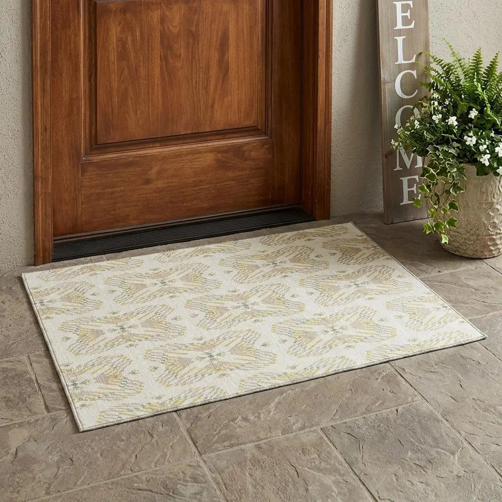 3' X 5' Ivory And Beige Geometric Washable Indoor Outdoor Area Rug Homeroots Outdoor