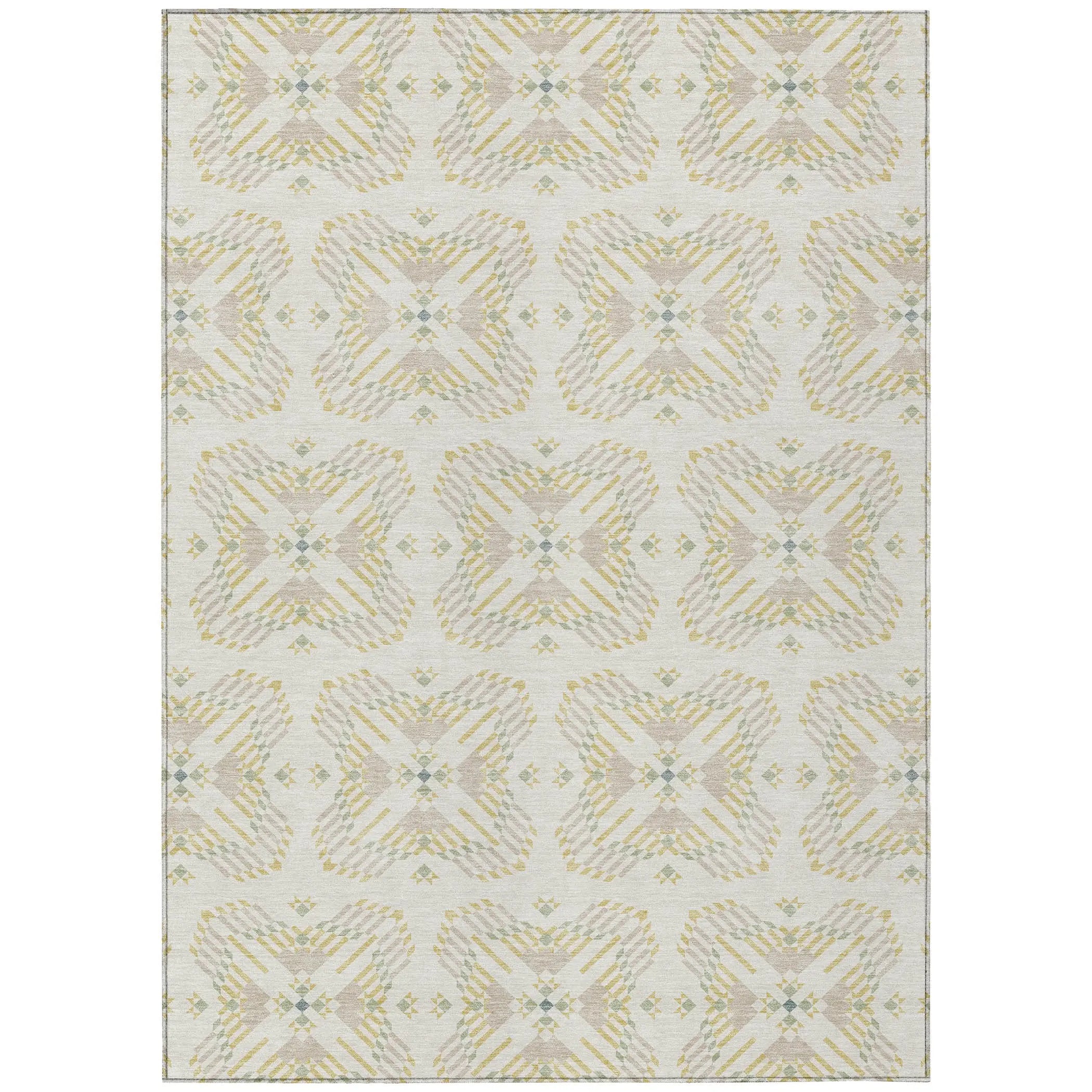 3' X 5' Ivory And Beige Geometric Washable Indoor Outdoor Area Rug Homeroots Outdoor