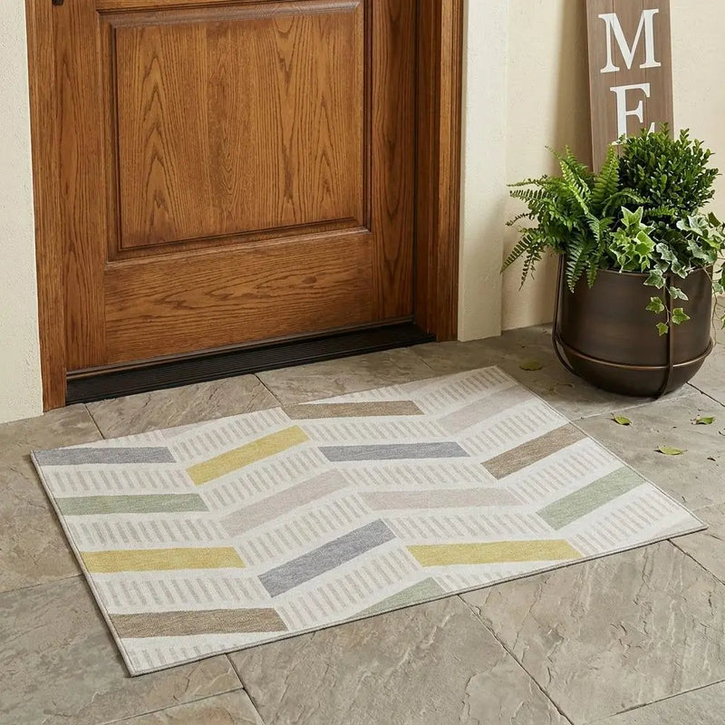 3' X 5' Ivory And Beige Geometric Washable Indoor Outdoor Area Rug Homeroots Outdoor