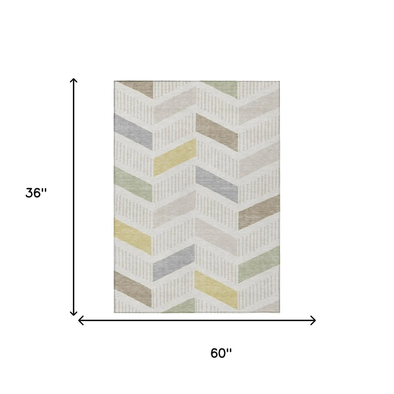 3' X 5' Ivory And Beige Geometric Washable Indoor Outdoor Area Rug Homeroots Outdoor