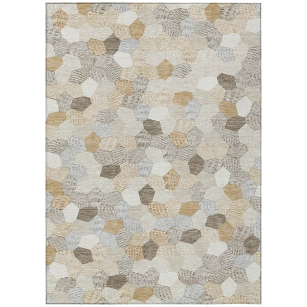 3' X 5' Ivory And Beige Geometric Washable Indoor Outdoor Area Rug Homeroots Outdoor