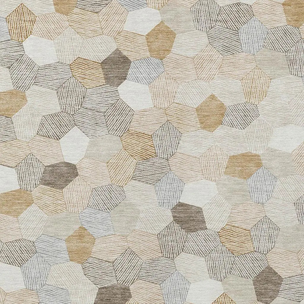 3' X 5' Ivory And Beige Geometric Washable Indoor Outdoor Area Rug Homeroots Outdoor