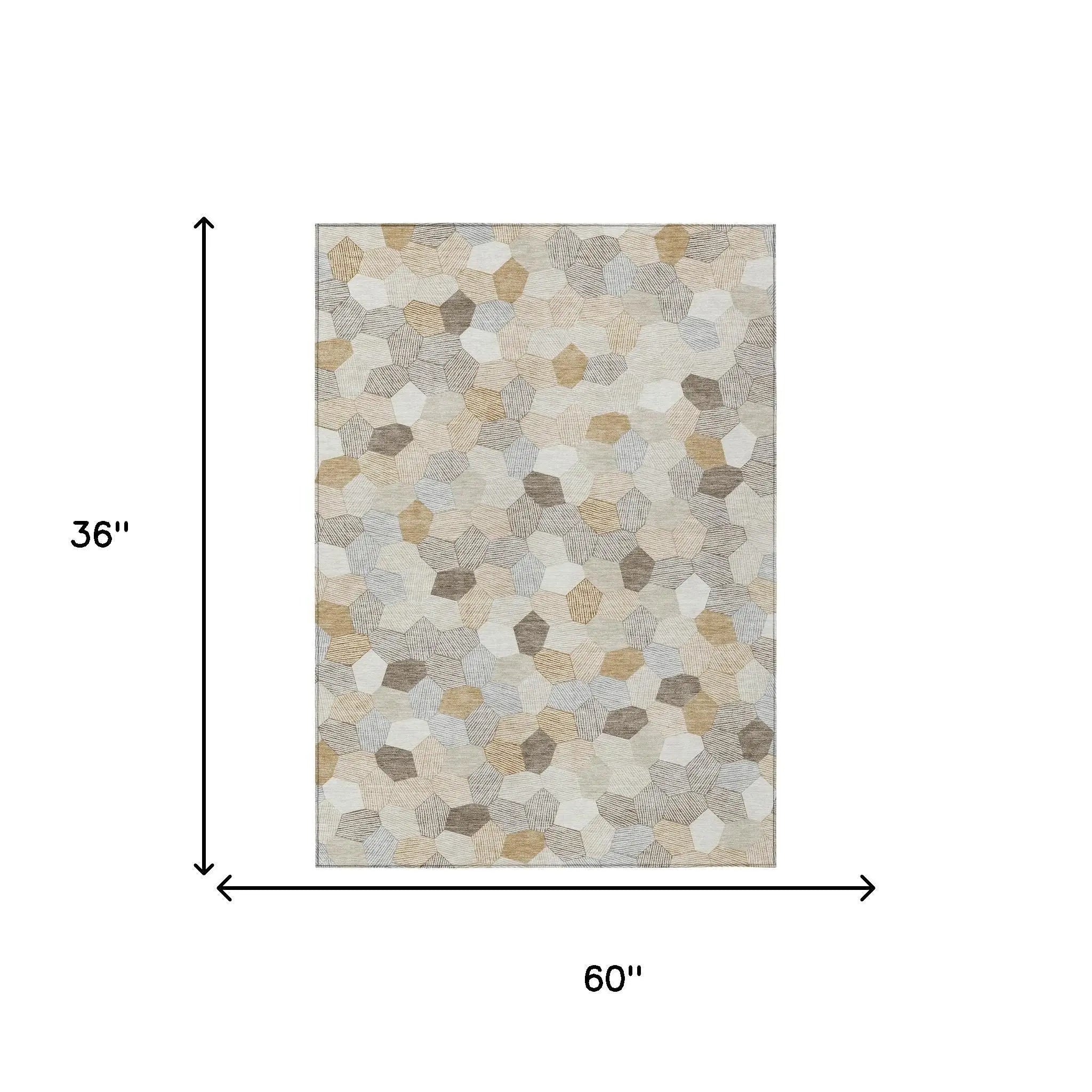 3' X 5' Ivory And Beige Geometric Washable Indoor Outdoor Area Rug Homeroots Outdoor