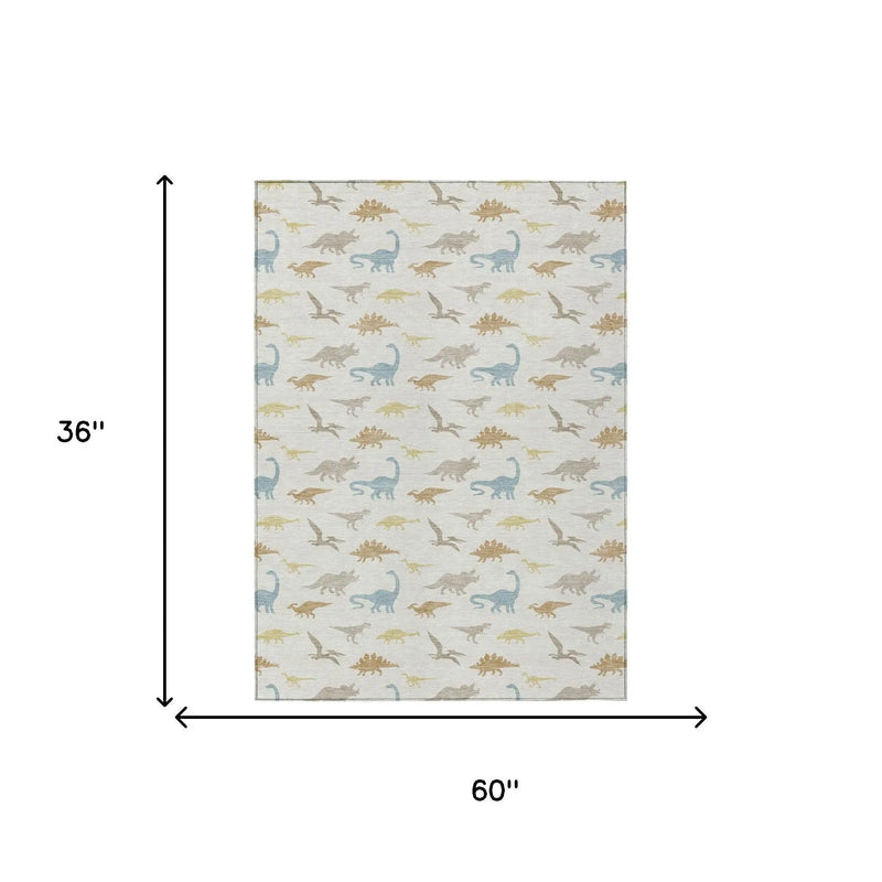 3' X 5' Ivory And Beige Geometric Washable Indoor Outdoor Area Rug Homeroots Outdoor