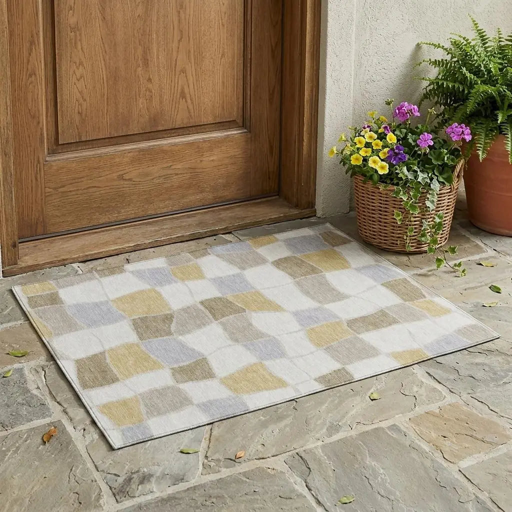 3' X 5' Ivory And Beige Geometric Washable Indoor Outdoor Area Rug Homeroots Outdoor