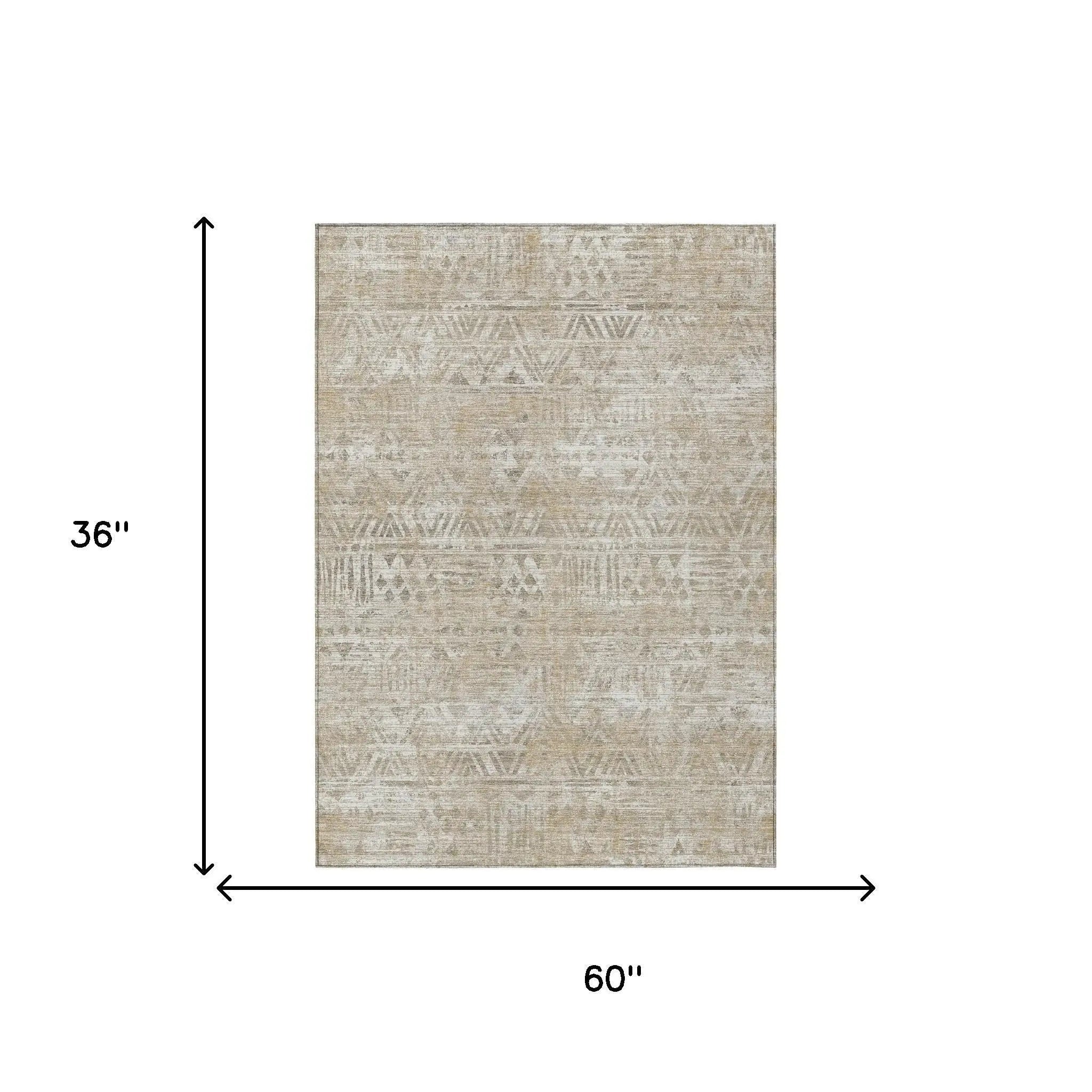 3' X 5' Ivory And Beige Geometric Washable Indoor Outdoor Area Rug Homeroots Outdoor
