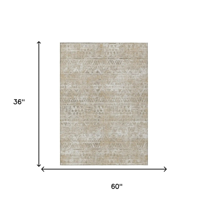 3' X 5' Ivory And Beige Geometric Washable Indoor Outdoor Area Rug Homeroots Outdoor