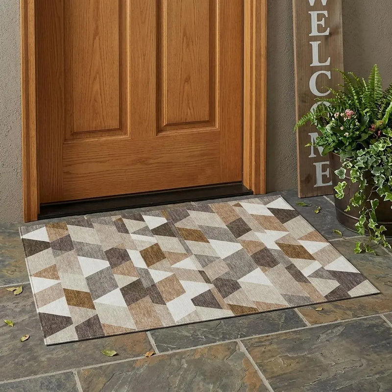 3' X 5' Ivory And Beige Geometric Washable Indoor Outdoor Area Rug Homeroots Outdoor