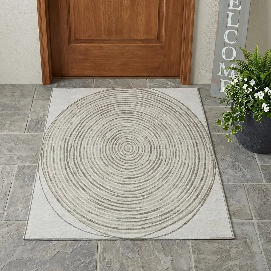 3' X 5' Ivory And Beige Geometric Washable Indoor Outdoor Area Rug Homeroots Outdoor