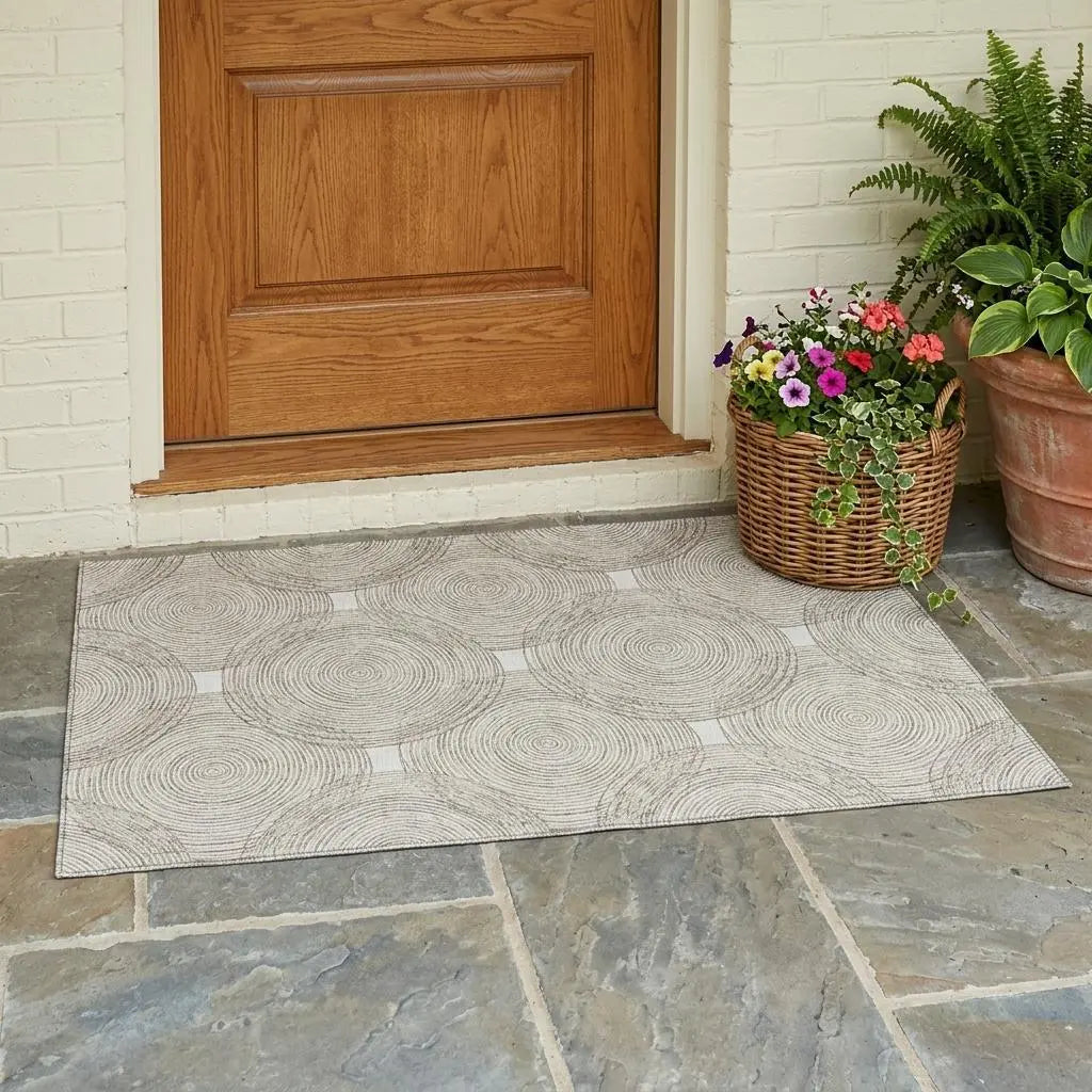 3' X 5' Ivory And Beige Geometric Washable Indoor Outdoor Area Rug Homeroots Outdoor