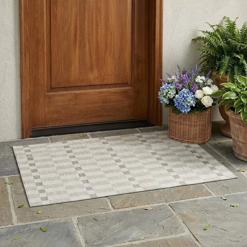 3' X 5' Ivory And Beige Geometric Washable Indoor Outdoor Area Rug Homeroots Outdoor