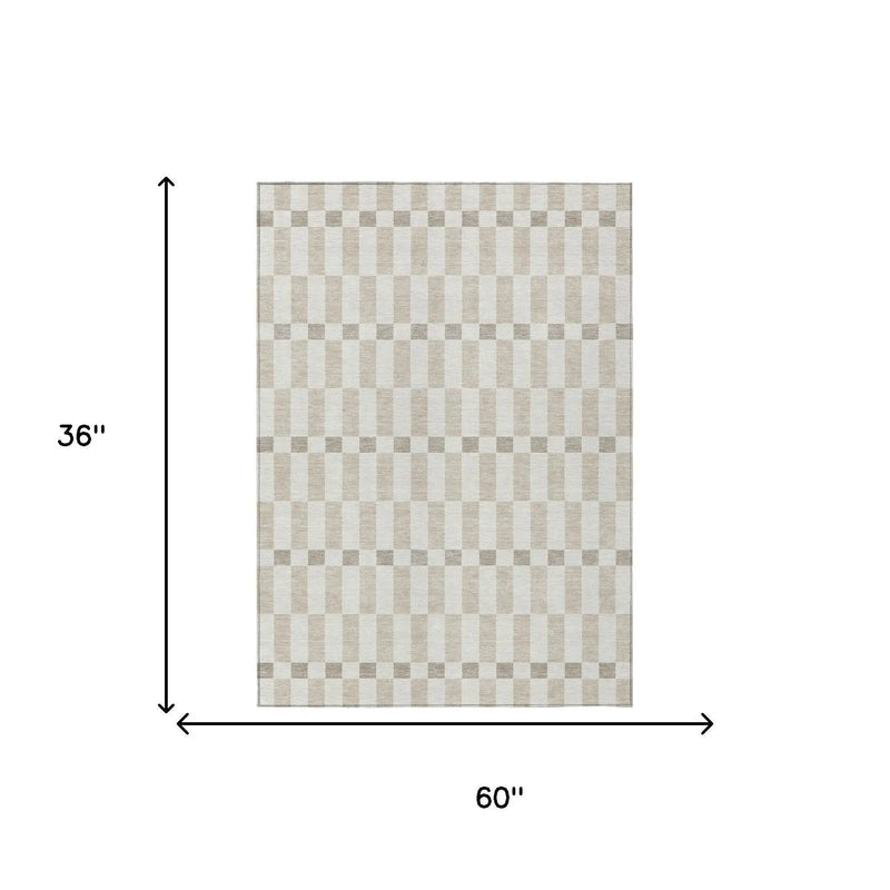 3' X 5' Ivory And Beige Geometric Washable Indoor Outdoor Area Rug Homeroots Outdoor