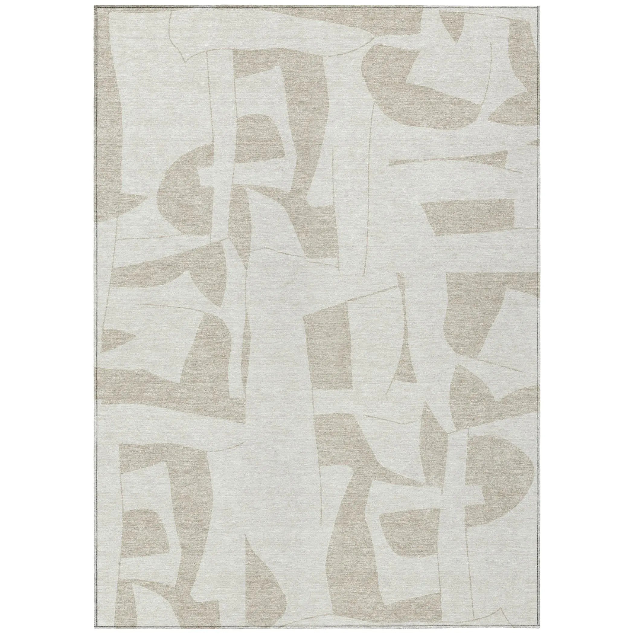 3' X 5' Ivory And Beige Geometric Washable Indoor Outdoor Area Rug Homeroots Outdoor