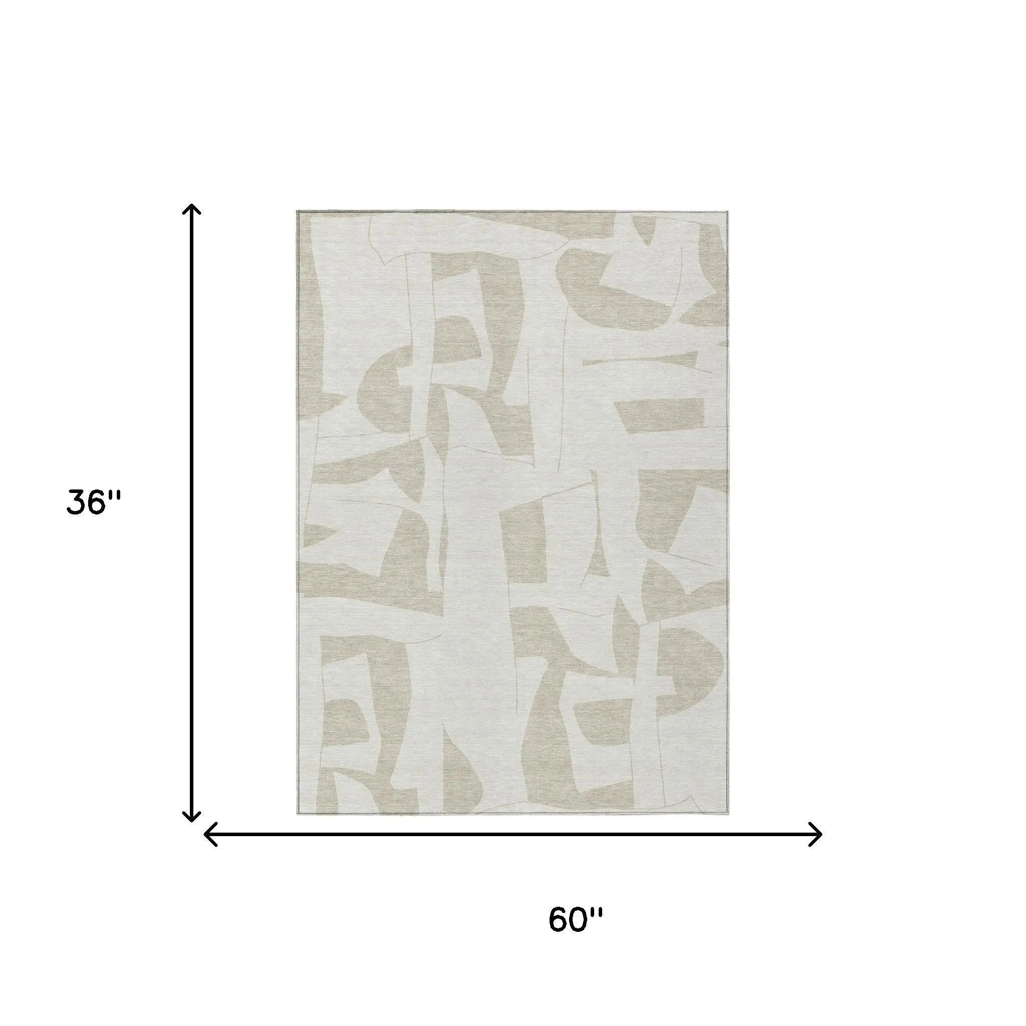 3' X 5' Ivory And Beige Geometric Washable Indoor Outdoor Area Rug Homeroots Outdoor