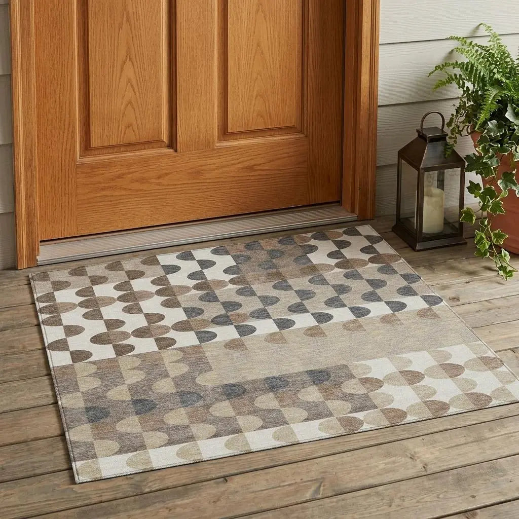 3' X 5' Ivory And Beige Geometric Washable Indoor Outdoor Area Rug Homeroots Outdoor