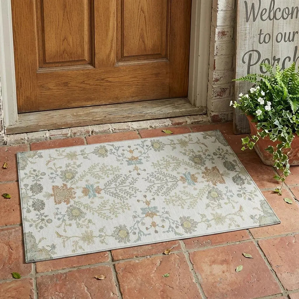 3' X 5' Ivory And Beige Oriental Washable Indoor Outdoor Area Rug Homeroots Outdoor