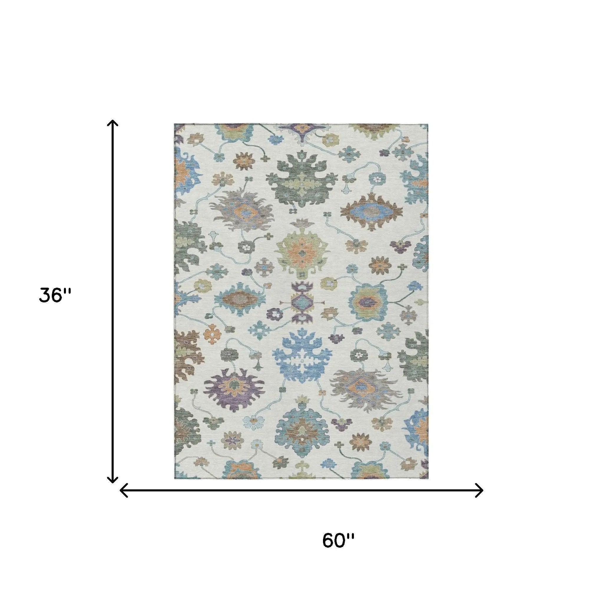 3' X 5' Ivory And Beige Oriental Washable Indoor Outdoor Area Rug Homeroots Outdoor