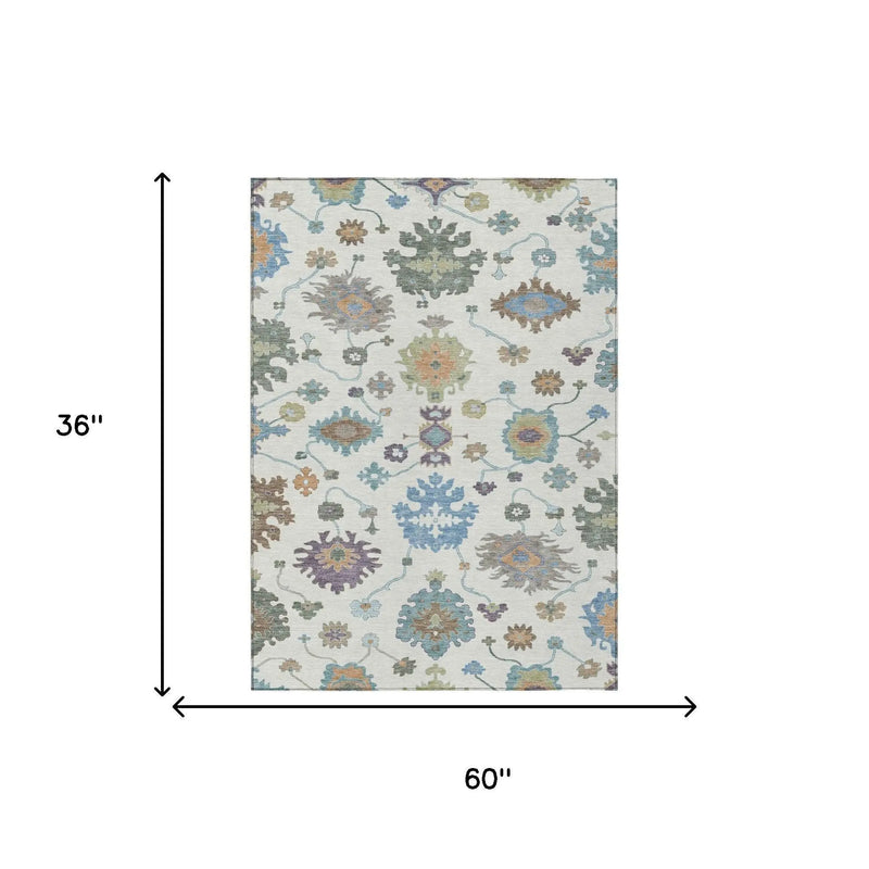 3' X 5' Ivory And Beige Oriental Washable Indoor Outdoor Area Rug Homeroots Outdoor