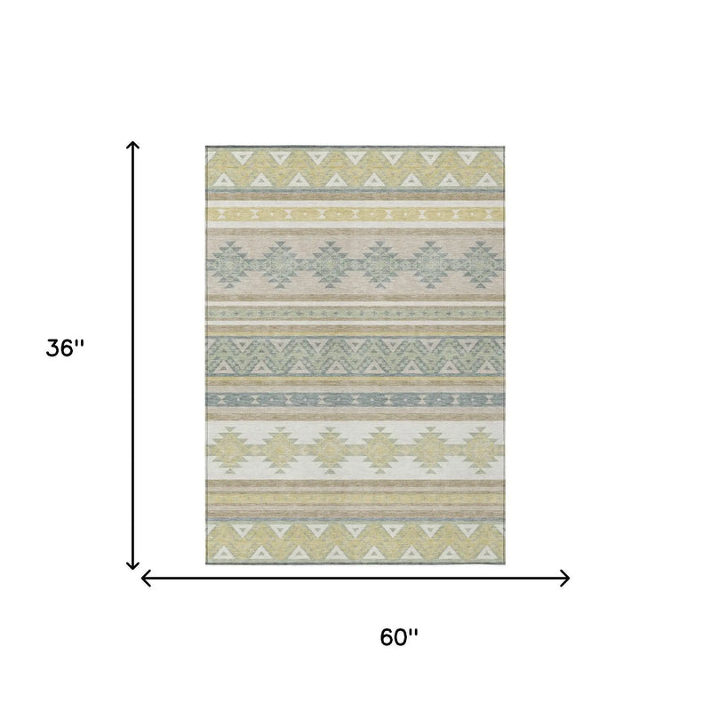 3' X 5' Ivory And Beige Southwestern Washable Indoor Outdoor Area Rug Homeroots Outdoor