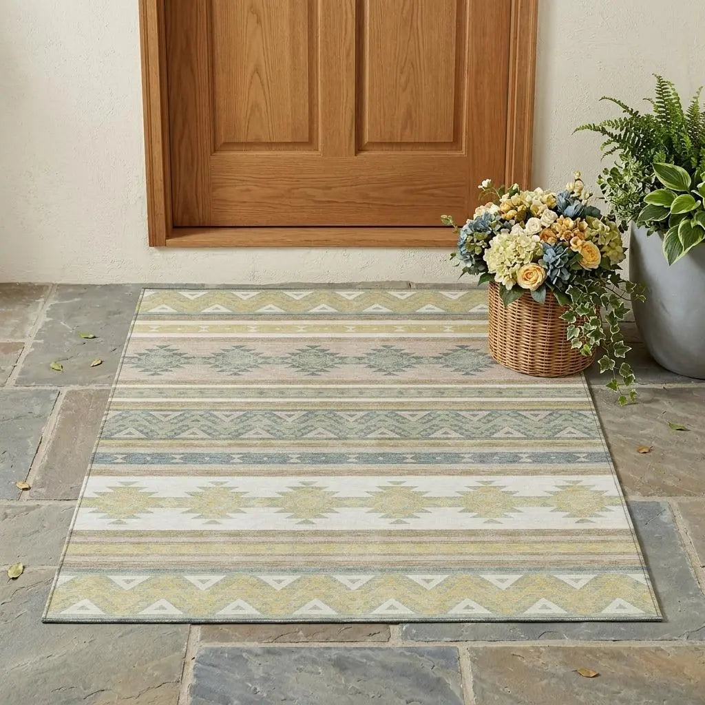 3' X 5' Ivory And Beige Southwestern Washable Indoor Outdoor Area Rug Homeroots Outdoor