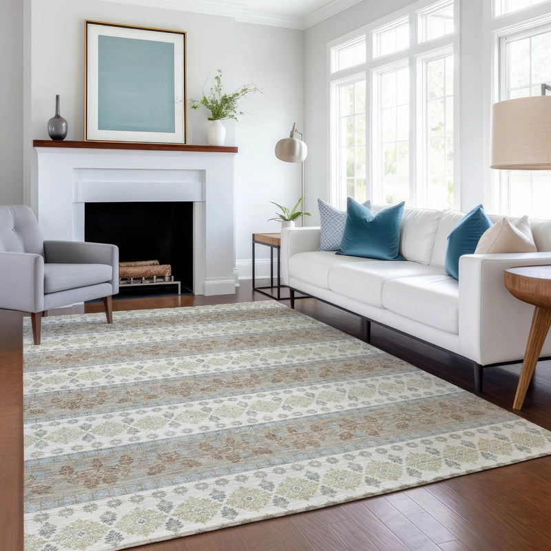 3' X 5' Ivory And Beige Striped Washable Indoor Outdoor Area Rug Homeroots Outdoor