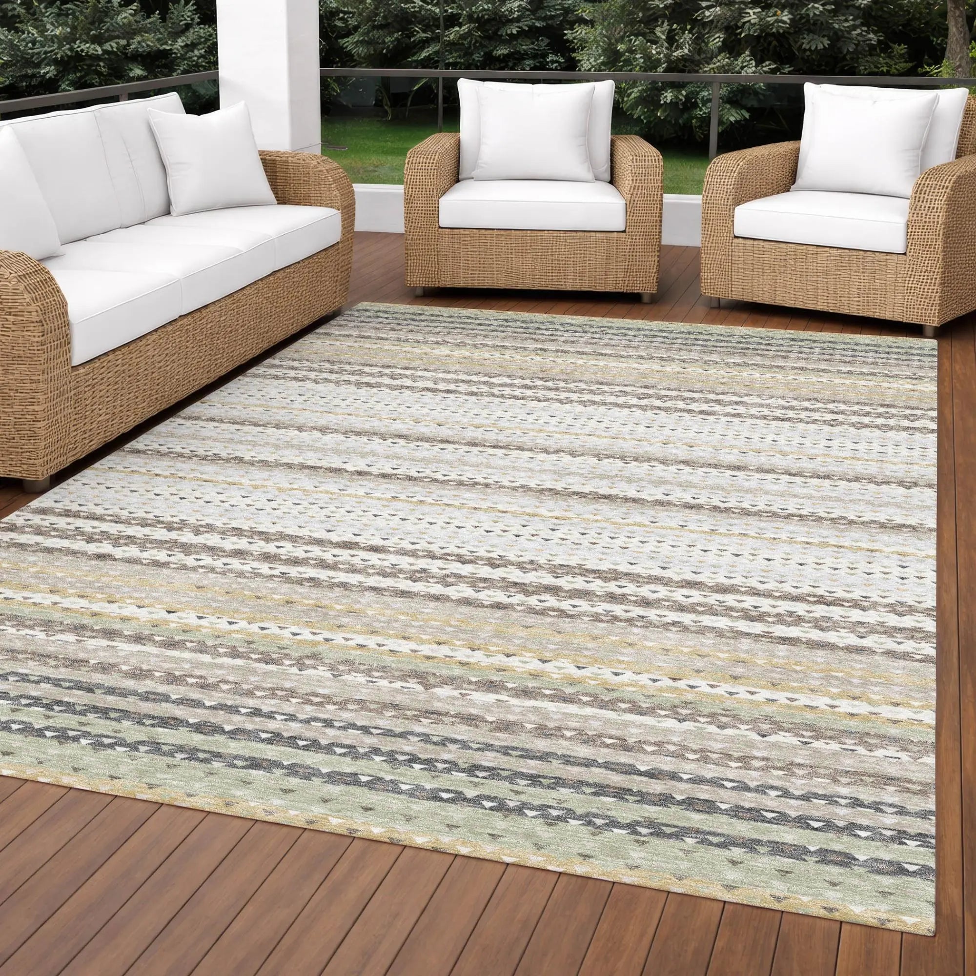 3' X 5' Ivory And Beige Striped Washable Indoor Outdoor Area Rug Homeroots Outdoor
