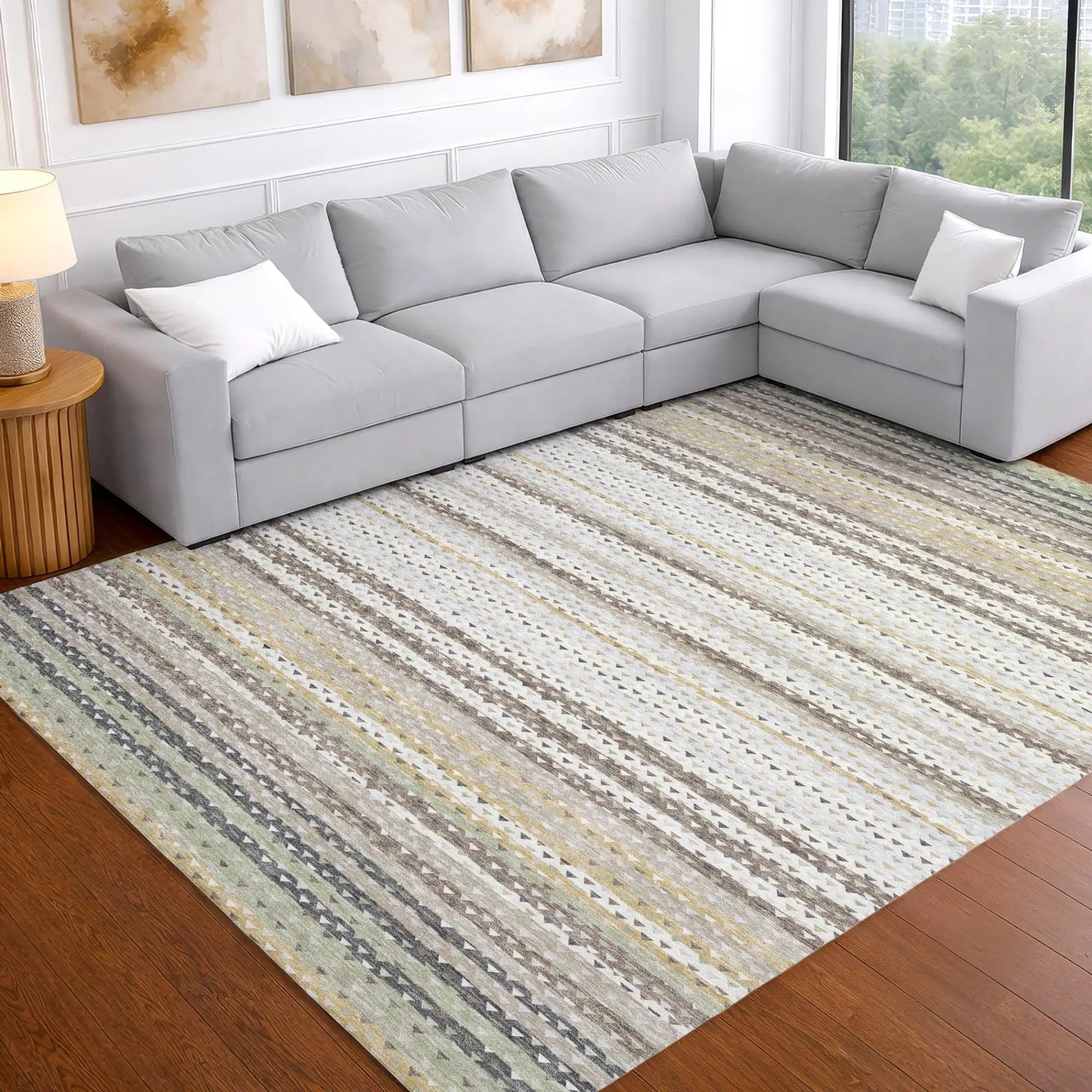 3' X 5' Ivory And Beige Striped Washable Indoor Outdoor Area Rug Homeroots Outdoor