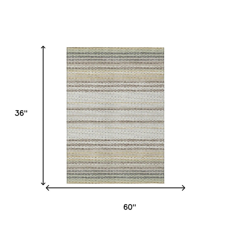 3' X 5' Ivory And Beige Striped Washable Indoor Outdoor Area Rug Homeroots Outdoor