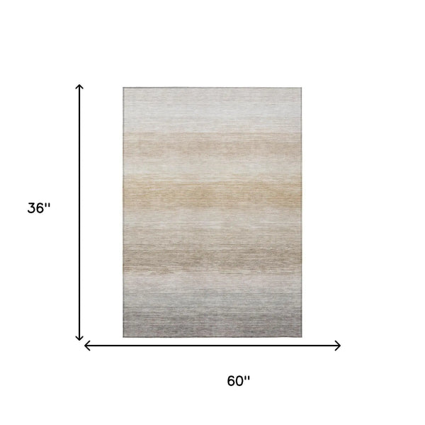 3' X 5' Ivory And Beige Striped Washable Indoor Outdoor Area Rug Homeroots Outdoor