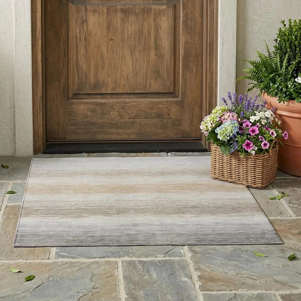 3' X 5' Ivory And Beige Striped Washable Indoor Outdoor Area Rug Homeroots Outdoor