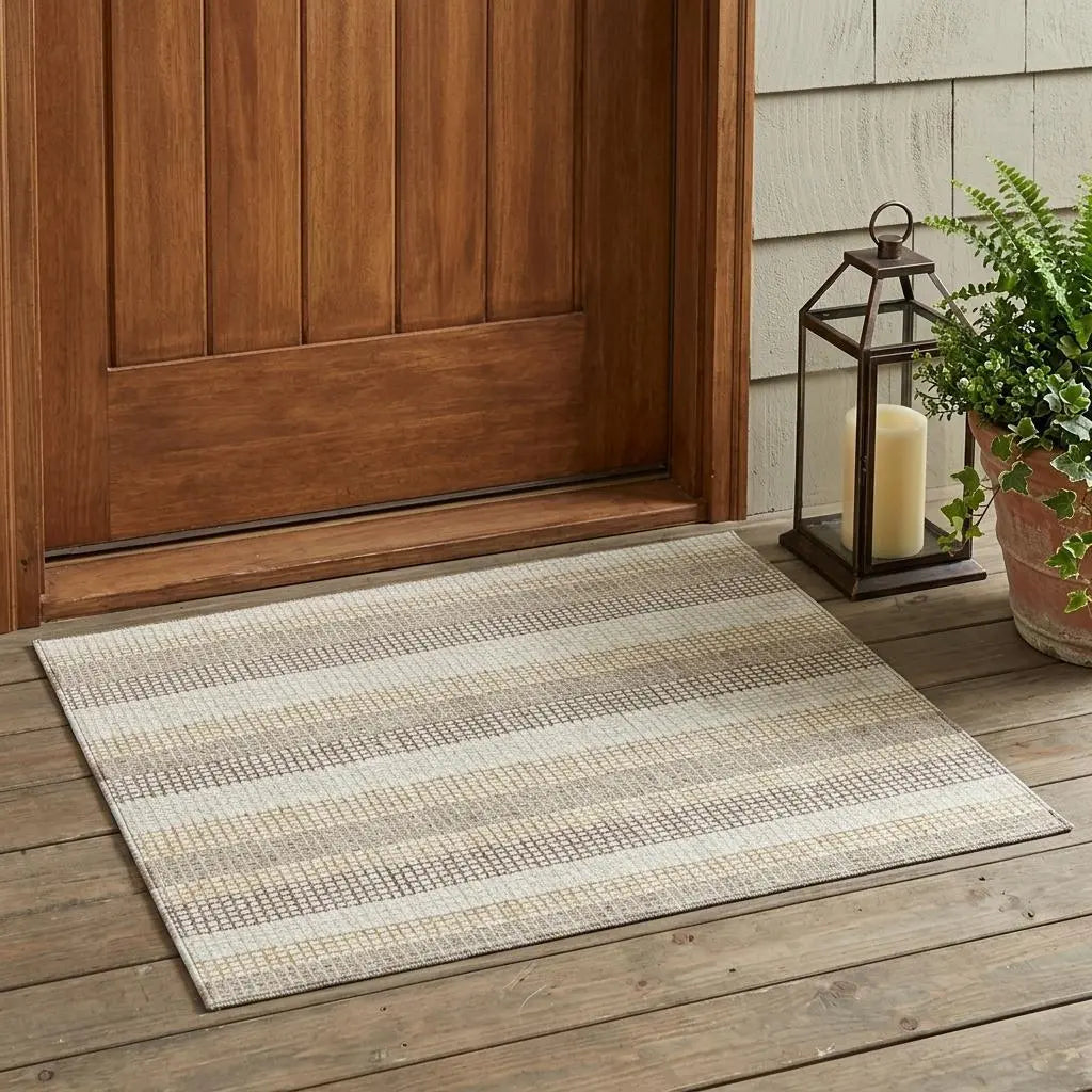 3' X 5' Ivory And Beige Striped Washable Indoor Outdoor Area Rug Homeroots Outdoor