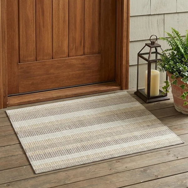 3' X 5' Ivory And Beige Striped Washable Indoor Outdoor Area Rug Homeroots Outdoor