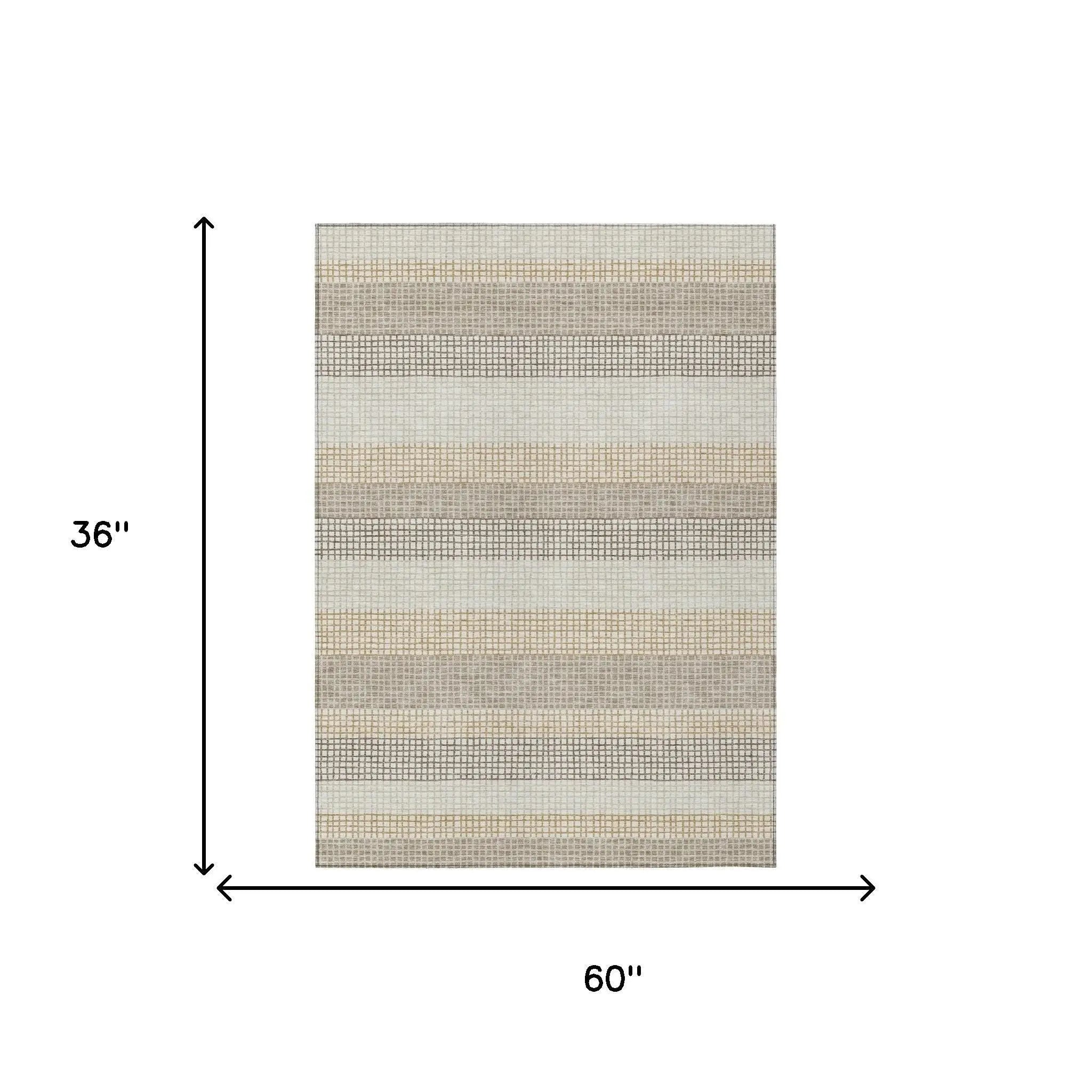 3' X 5' Ivory And Beige Striped Washable Indoor Outdoor Area Rug Homeroots Outdoor