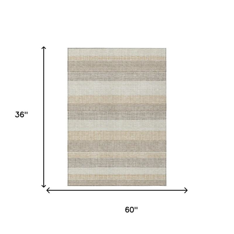 3' X 5' Ivory And Beige Striped Washable Indoor Outdoor Area Rug Homeroots Outdoor