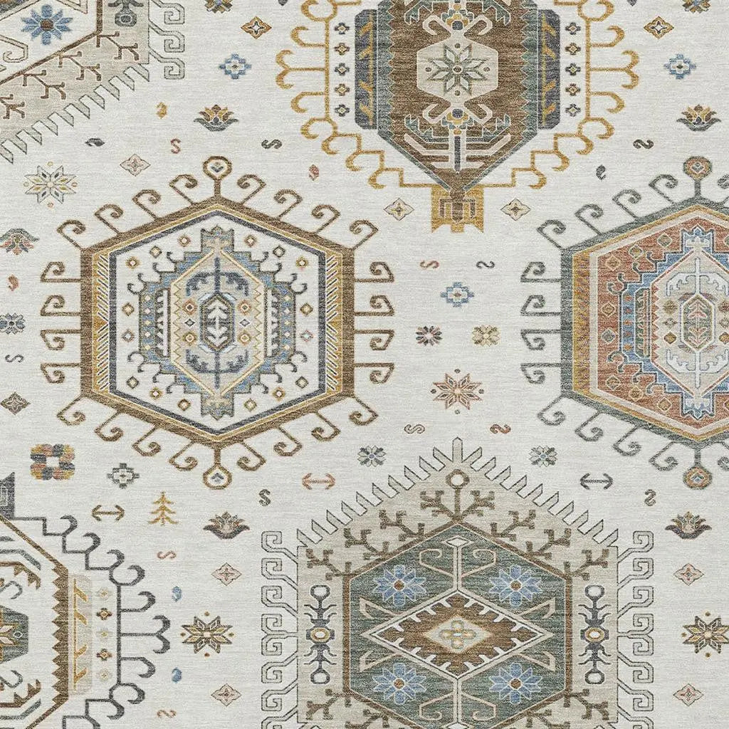3' X 5' Ivory And Beige Tribal Washable Indoor Outdoor Area Rug Homeroots Outdoor