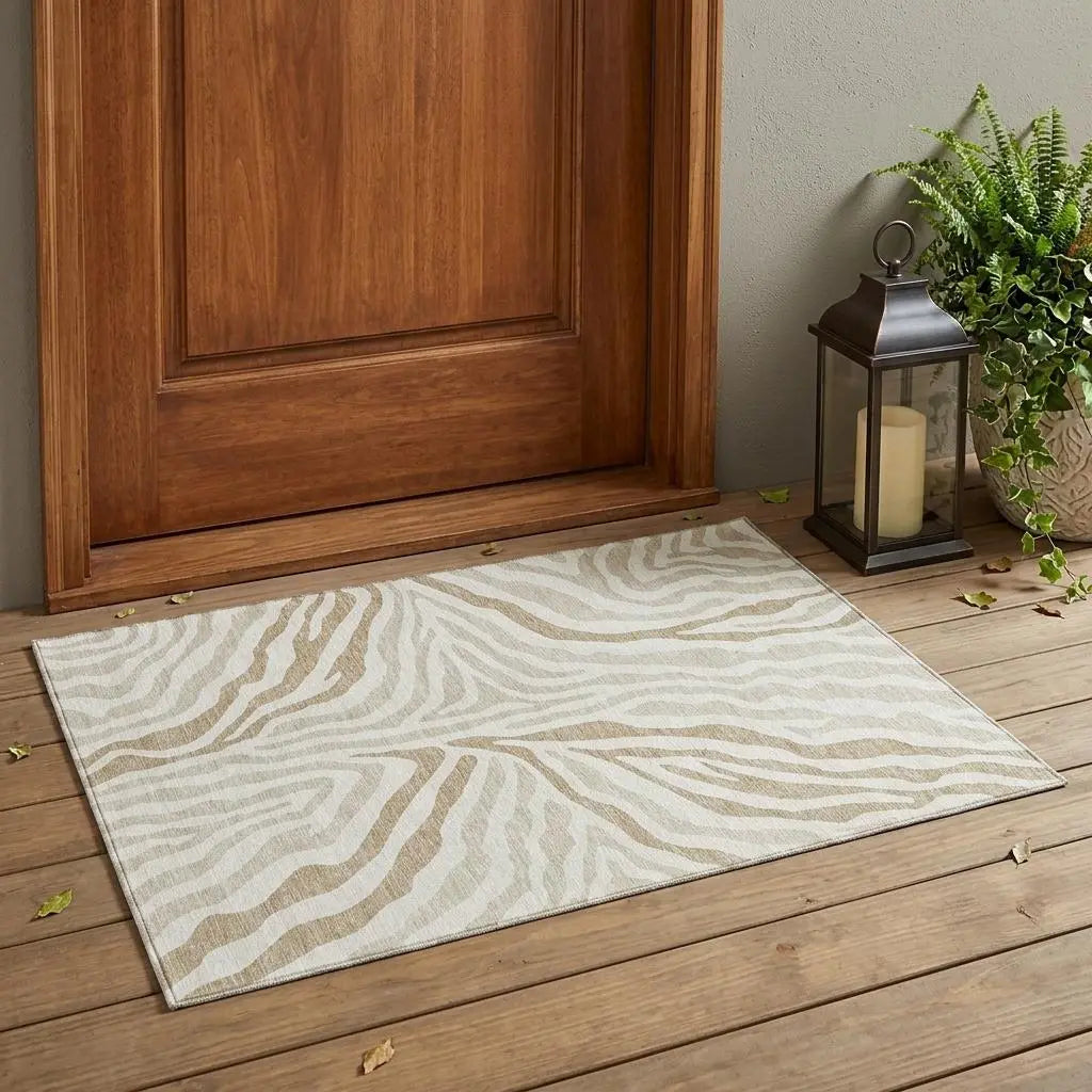 3' X 5' Ivory And Beige Zebra Print Washable Indoor Outdoor Area Rug Homeroots Outdoor