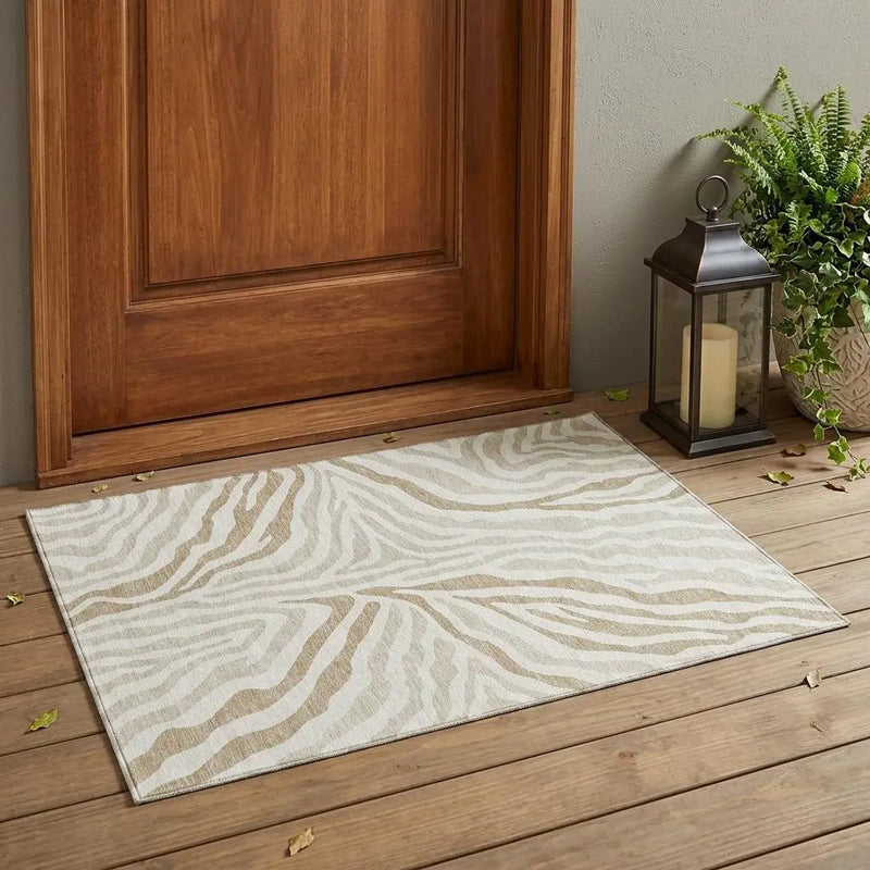 3' X 5' Ivory And Beige Zebra Print Washable Indoor Outdoor Area Rug Homeroots Outdoor