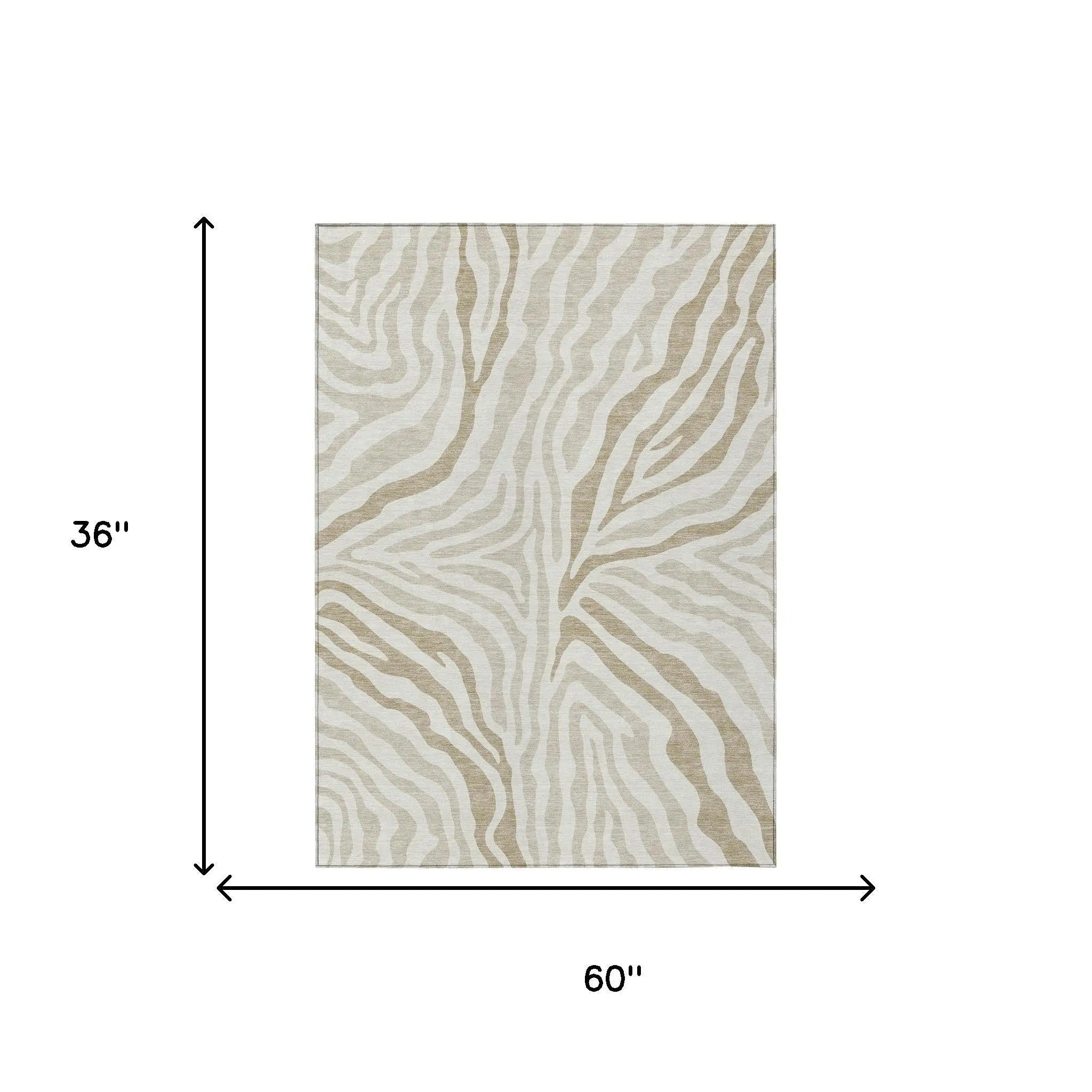 3' X 5' Ivory And Beige Zebra Print Washable Indoor Outdoor Area Rug Homeroots Outdoor