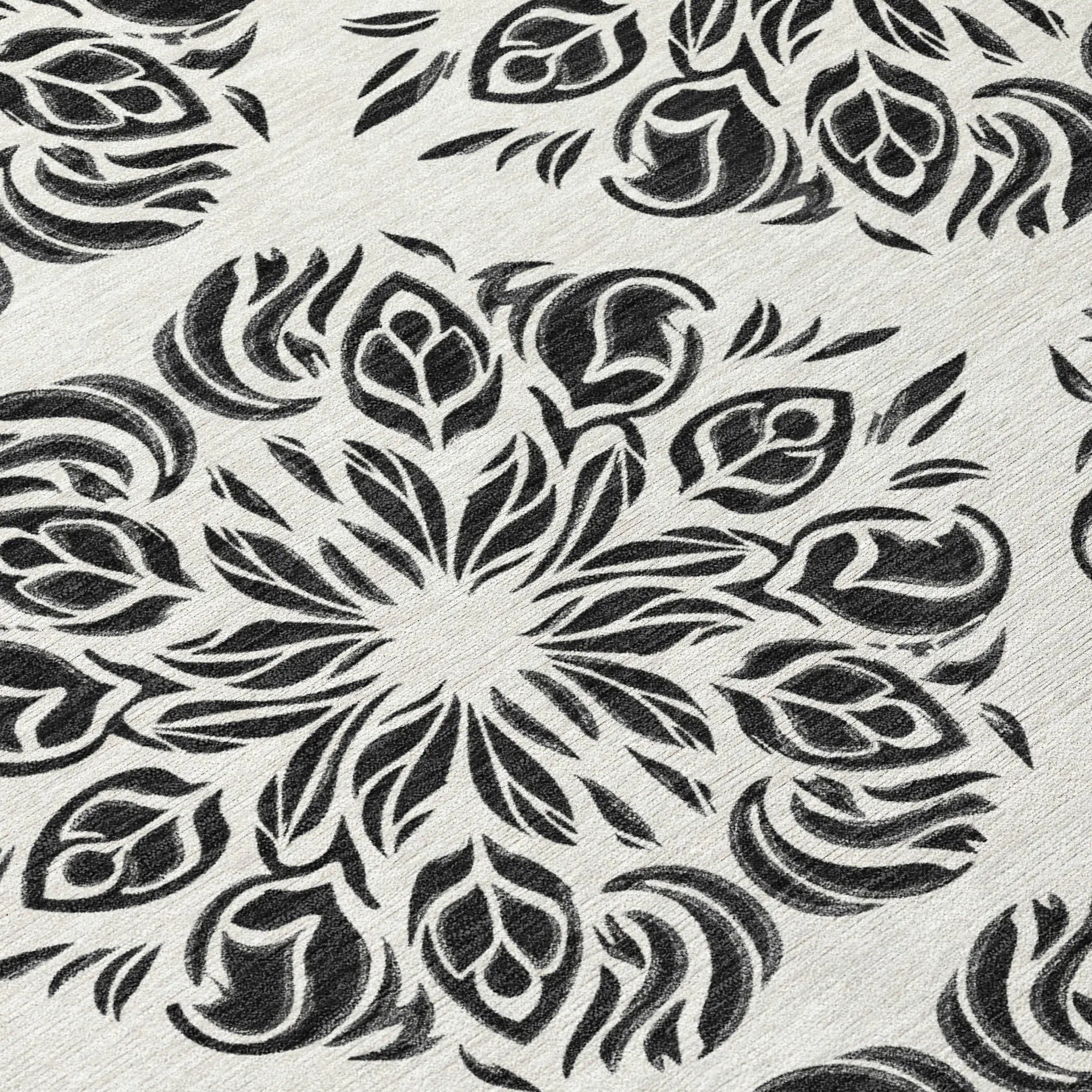 3' X 5' Ivory And Black Damask Washable Indoor Outdoor Area Rug Homeroots Outdoor