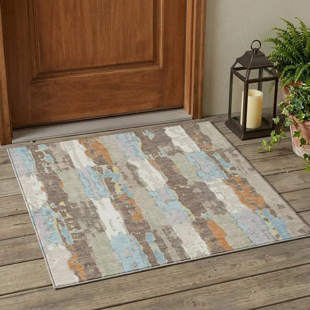 3' X 5' Ivory And Blue Abstract Washable Indoor Outdoor Area Rug Homeroots Outdoor