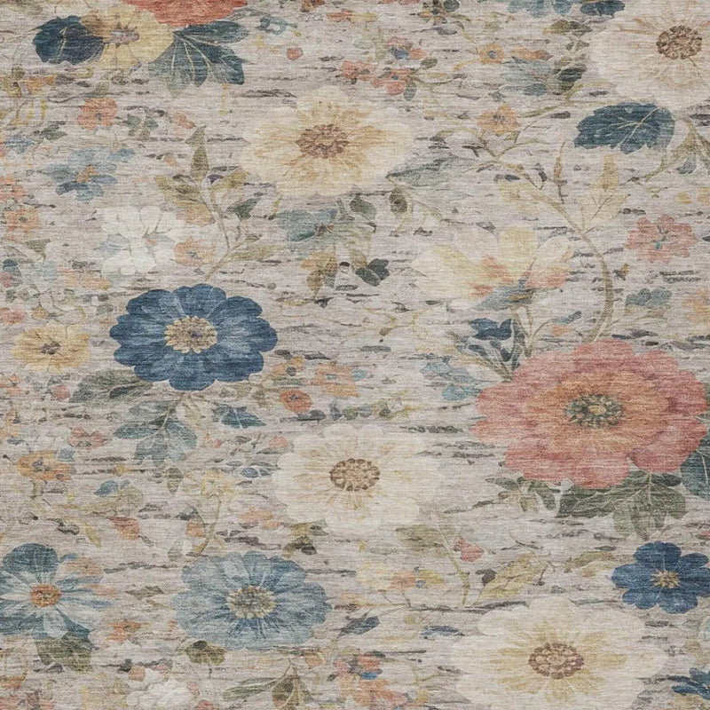 3' X 5' Ivory And Blue Floral Washable Indoor Outdoor Area Rug Homeroots Outdoor